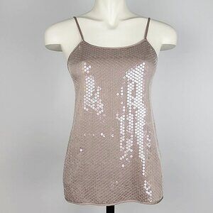 NWT Rozae Nichols Women’s Silk Sequin No Dart Cami Oyster Taupe XS